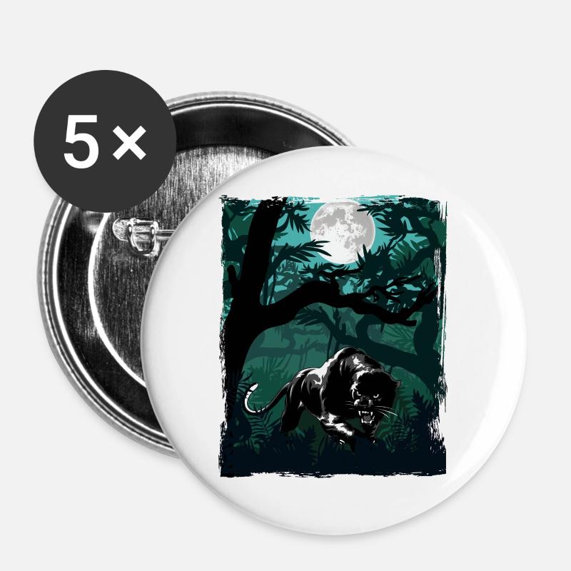 Panthère noire dans la jungle - Lot de 5 grands badges (56 mm) - blanc