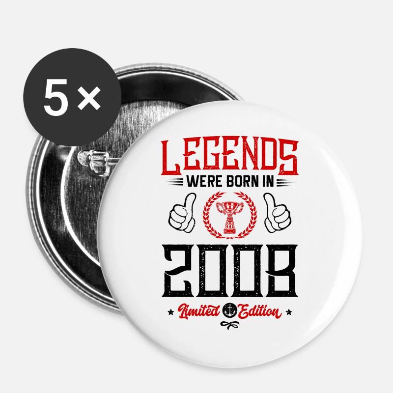 Born in 2008 legends - Lot de 5 grands badges (56 mm) - blanc