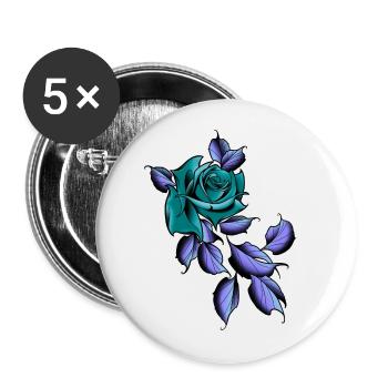 Rose grün old school - Buttons groß 56 mm (5er Pack) - Weiß - Vorne