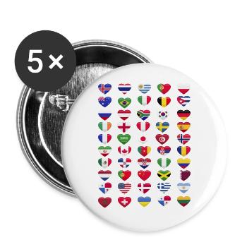 Drapeaux nationaux Drapeaux nationaux Forme du cœur - Lot de 5 grands badges (56 mm) - blanc - Devant