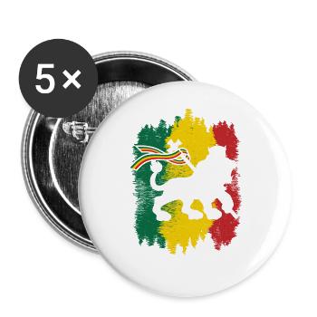 Rastafarian Reggae Flagge mit Rasta Lion Of Judah - Buttons groß 56 mm (5er Pack) - Weiß - Vorne