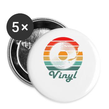 Retro Vinyl Musik Vintage Schallplatte LP - Buttons groß 56 mm (5er Pack) - Weiß - Vorne