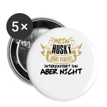 Husky Hunde Shirt Damen Herren Mama - Buttons groß 56 mm (5er Pack) - Weiß - Vorne