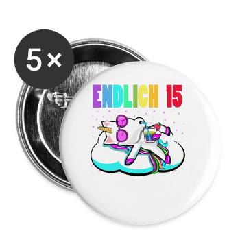 15. Geburtstag Mädchen Geschenk lustig Einhorn - Buttons groß 56 mm (5er Pack) - Weiß - Vorne