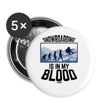 Snowboarding Is In My Blood - Buttons groß 56 mm (5er Pack) - Weiß - Vorne