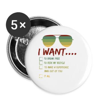I Want To Break Free Sonnenbrille Sommer - Buttons groß 56 mm (5er Pack) - Weiß - Vorne