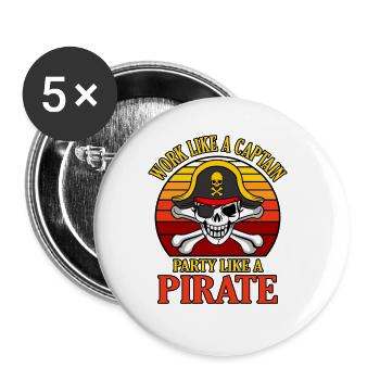 Pirat - Buttons groß 56 mm (5er Pack) - Weiß - Vorne