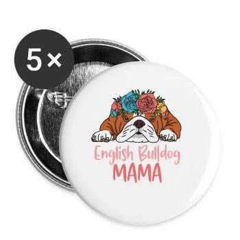 BULLDOG ANGLAIS MAMA - Lot de 5 grands badges (56 mm) - blanc - Devant