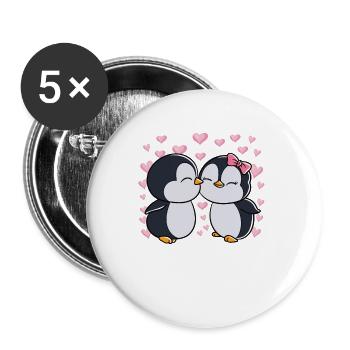 Valentine's Day Penguin Couple Penguins - Buttons large 2.2''/56 mm (5-pack) - white - Front