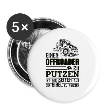 Geländewagen Dachzelt Matsch Allrad Reisefahrzeug - Buttons groß 56 mm (5er Pack) - Weiß - Vorne