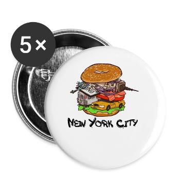 New York City Bagel mit allem NYC - Buttons groß 56 mm (5er Pack) - Weiß - Vorne