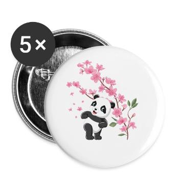Panda Kirschblüten Kirschblüte Japanisch Pandas - Buttons groß 56 mm (5er Pack) - Weiß - Vorne