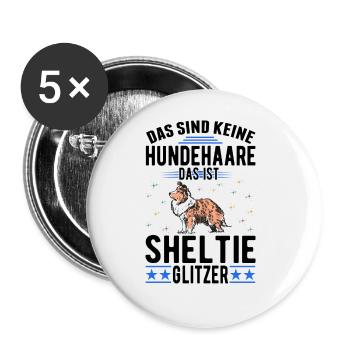 Shetland Sheepdog Glitzer Sheltie Hütehund - Buttons groß 56 mm (5er Pack) - Weiß - Vorne