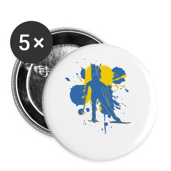 Drapeau de la Suède Biathloniste - Biathlon - Lot de 5 grands badges (56 mm) - blanc - Devant