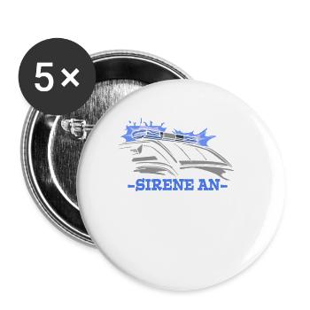 Rettungsdienst Sirene AN Vorfahrt Blaulicht - Buttons groß 56 mm (5er Pack) - Weiß - Vorne