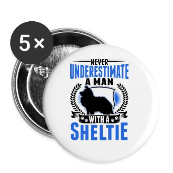 Sheltie Mann Berger Shetland - Lot de 5 grands badges (56 mm) - blanc - Devant