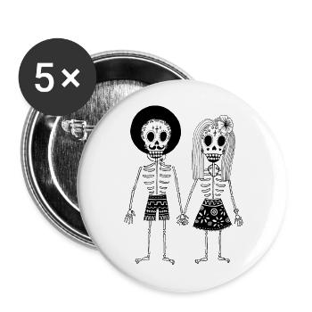 Mexiko Totenkopf Skelett Paar Totenfest Skelette - Buttons groß 56 mm (5er Pack) - Weiß - Vorne