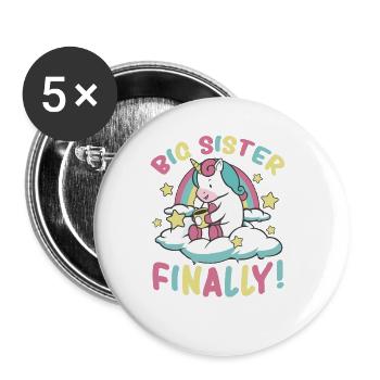 Big Sister Finally Unicorn, Design für Mädchen - Buttons groß 56 mm (5er Pack) - Weiß - Vorne