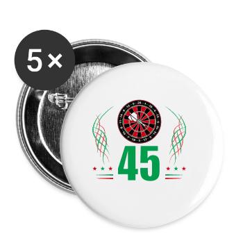 45. Geburtstag Darts Geschenk lustig 45 Jahre Dart - Buttons groß 56 mm (5er Pack) - Weiß - Vorne