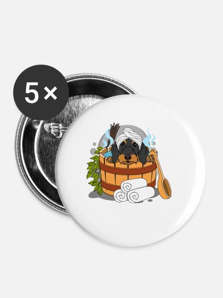 Rauhaardackel Sauna Wellness - Buttons groß 56 mm (5er Pack) - Weiß