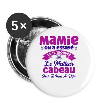 Mamie Meilleure Cadeau Fête Des Grands Mères - Lot de 5 grands badges (56 mm) - blanc - Devant