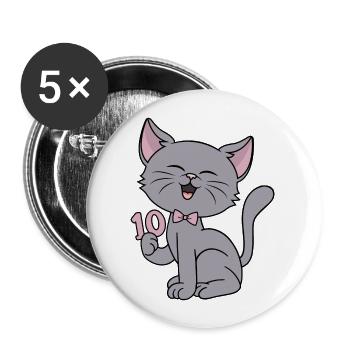 Fille de 10 ans drôle de chat 10ème anniversaire - Lot de 5 grands badges (56 mm) - blanc - Devant