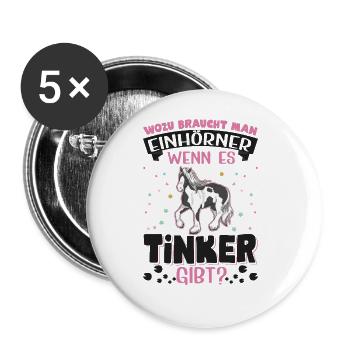 Irish Tinker Pferd Einhorn - Buttons groß 56 mm (5er Pack) - Weiß - Vorne