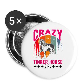 Crazy Tinker Horse Girl Irish Tinker - Buttons groß 56 mm (5er Pack) - Weiß - Vorne