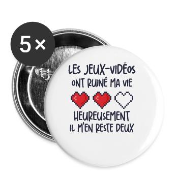 Les Jeux Vidéos Ont Ruiné Ma Vie Humour Geek - Lot de 5 grands badges (56 mm) - blanc - Devant