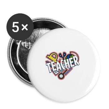 Lehrer - Buttons groß 56 mm (5er Pack) - Weiß - Vorne