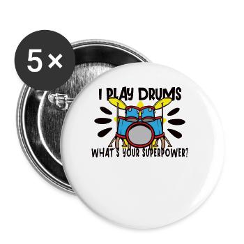Drummer Drums Music Drum Set Drumming - Buttons large 2.2''/56 mm (5-pack) - white - Front