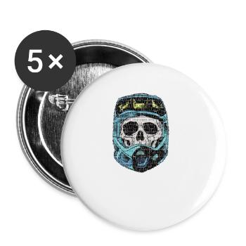 Mountain Bike Skelett mit Downhill Helm - Buttons groß 56 mm (5er Pack) - Weiß - Vorne