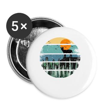 Retro Howling Wolf Wild - Buttons groß 56 mm (5er Pack) - Weiß - Vorne