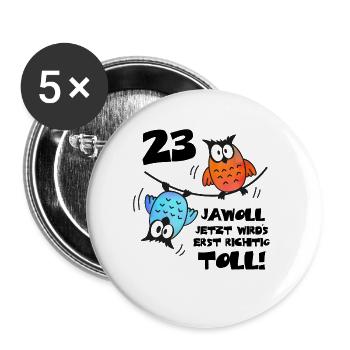 Eulen Frauen Männer 23. Geburtstag 23 Jahre - Buttons groß 56 mm (5er Pack) - Weiß - Vorne