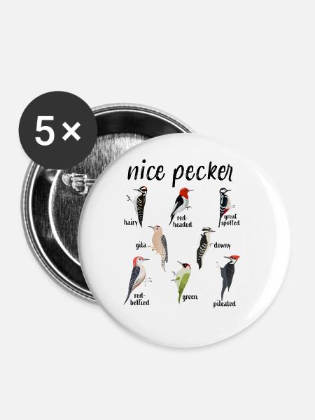 "Netter Pecker" Lustige Spechtvogelbeobachtung - Buttons groß 56 mm (5er Pack) - Weiß
