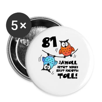 Eulen Frauen Männer 81. Geburtstag 81 Jahre - Buttons groß 56 mm (5er Pack) - Weiß - Vorne