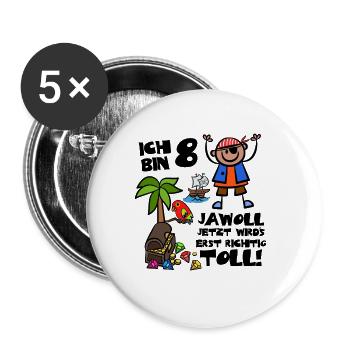 Piraten Geburtstag Junge Ich Bin 8 Jahre - Buttons groß 56 mm (5er Pack) - Weiß - Vorne