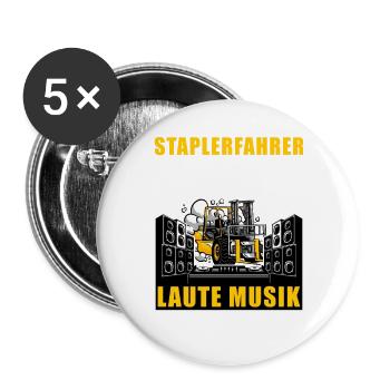 Antrieb Koffein Laute Musik Gabelstaplerfahrer - Buttons groß 56 mm (5er Pack) - Weiß - Vorne