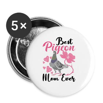 Best Pigeon Mom Ever Tauben Mama - Buttons groß 56 mm (5er Pack) - Weiß - Vorne