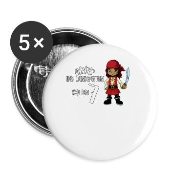 Geburtstagsshirt Pirat - 7 Geburtstag Mädchen - Buttons groß 56 mm (5er Pack) - Weiß - Vorne