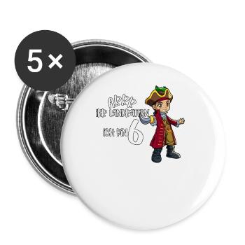 Geburtstagsshirt Pirat - 6 Geburtstag Junge - Buttons groß 56 mm (5er Pack) - Weiß - Vorne
