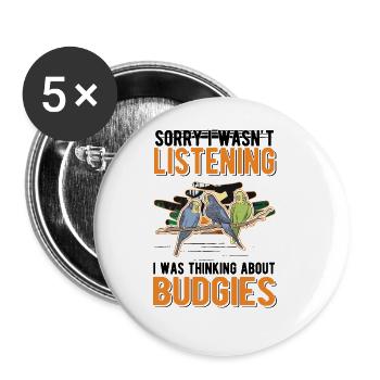 Budgerigar Cadeau Welli Perruche - Lot de 5 grands badges (56 mm) - blanc - Devant