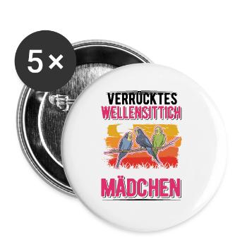 Verrücktes Wellensittich Mädchen Sittich - Buttons groß 56 mm (5er Pack) - Weiß - Vorne