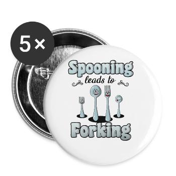 Cuisine Restaurant Pun Koch Couverts Wortwitz - Lot de 5 grands badges (56 mm) - blanc - Devant