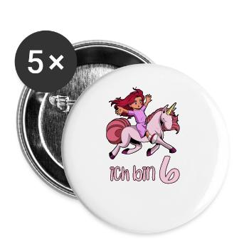 Geburtstagsshirt Einhorn - 6 Geburtstag Mädchen - Buttons groß 56 mm (5er Pack) - Weiß - Vorne