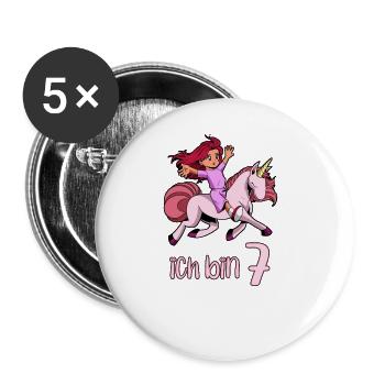 Geburtstagsshirt Einhorn - 7 Geburtstag Mädchen - Buttons groß 56 mm (5er Pack) - Weiß - Vorne