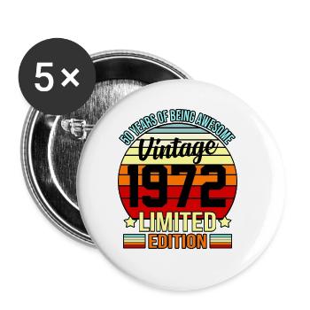 50 Jahre Fantastisches Vintage 1972 - Buttons groß 56 mm (5er Pack) - Weiß - Vorne