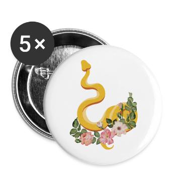 Snake Serpent Flower Floral - Buttons large 2.2''/56 mm (5-pack) - white - Front