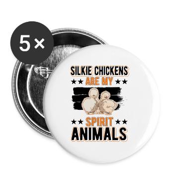 Seidenhuhn Spirit Animal Silkie Chicken - Buttons groß 56 mm (5er Pack) - Weiß - Vorne