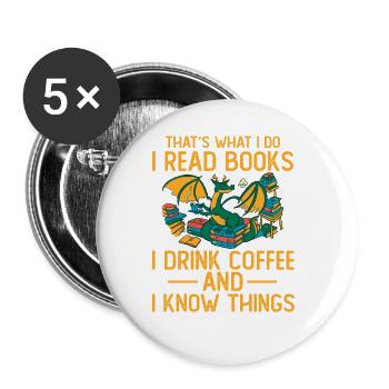 Lire des livres Boire du café Rat de bibliothèque Lire un livre - Lot de 5 grands badges (56 mm) - blanc - Devant